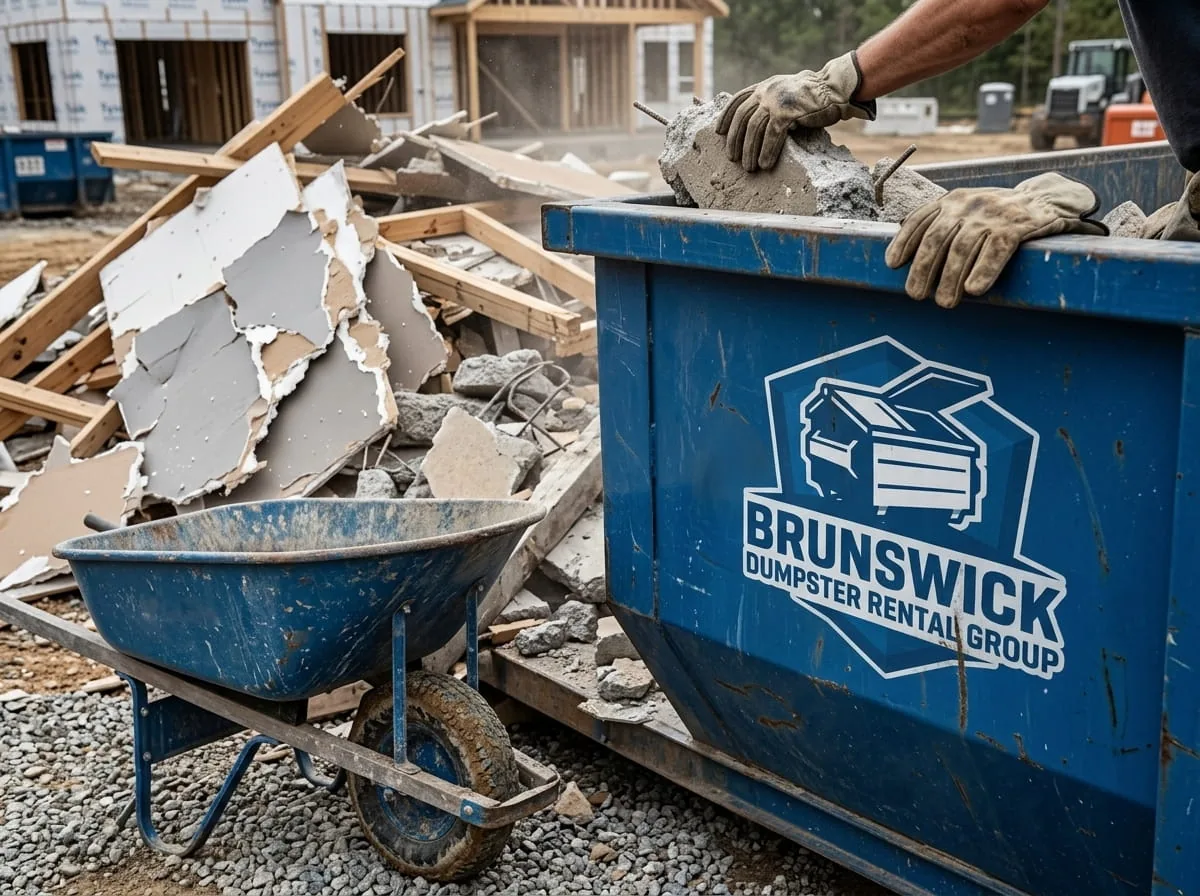 A dumpster loaded with roofing shingles from a tear-off in Brunswick, GA