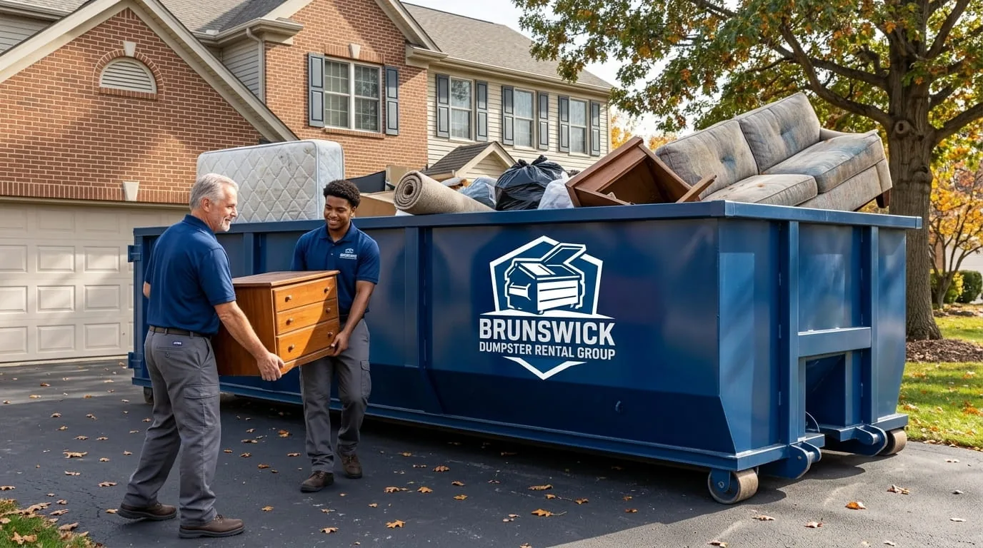 A row of roll-off dumpsters in different sizes in Brunswick, GA